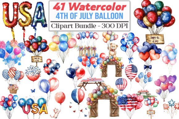 Patriotic Watercolor Balloons: Elevate Your 4th of July Designs