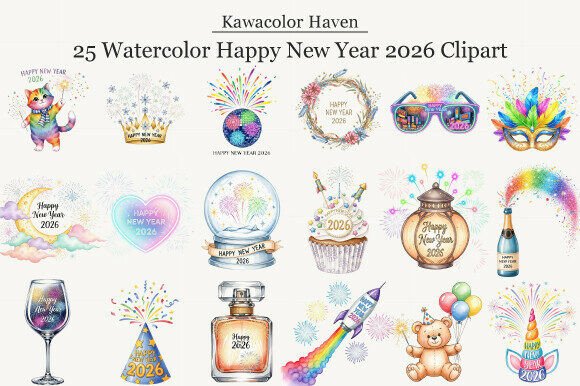 Vibrant Watercolor Clipart for 2026 Designs