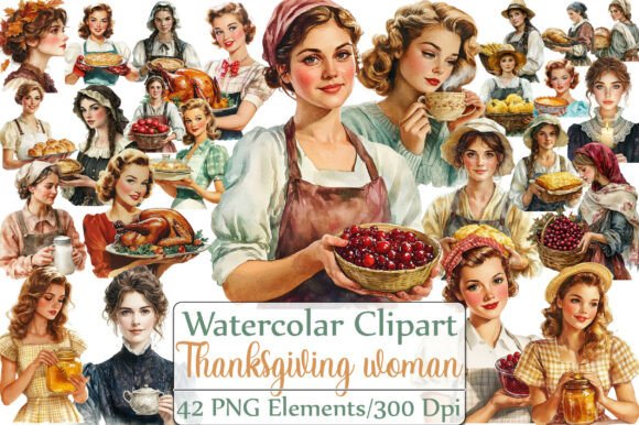 Vintage Thanksgiving Woman Clipart: Elevate Your Seasonal Designs